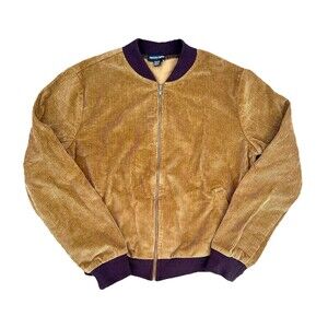 American Apparel Corduroy Bomber Jacket in Tan with Purple Trim